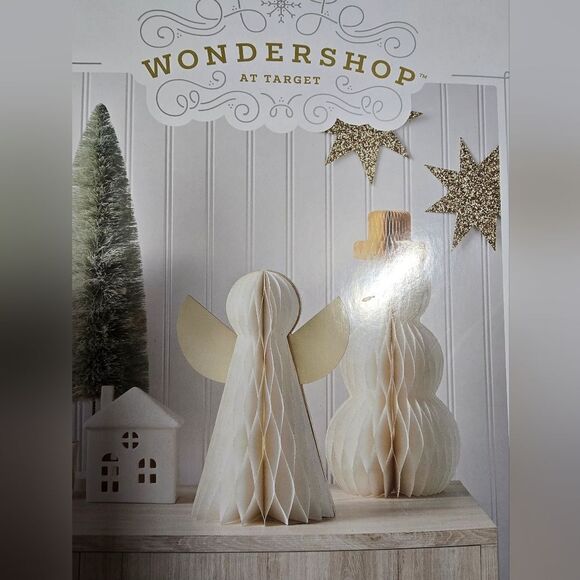 NWT Target 2024 2pc Paper Honeycomb Snowman and Angel Christmas Figurine Set - Picture 3 of 5